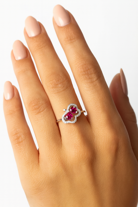 Amoure 18K White Gold Ruby & Diamond Ring