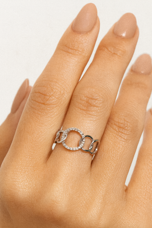 Angelica Link Design 18K White Gold Diamond Encrusted Ring