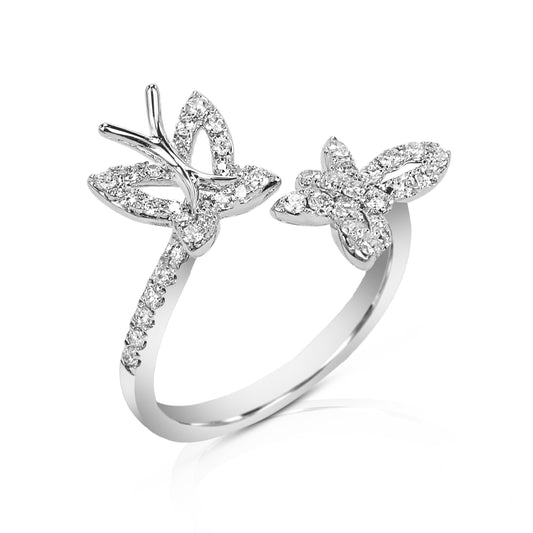 Arabella 18K White Gold Diamond Encrusted Two - Butterfly Ring