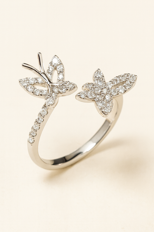 Arabella 18K White Gold Diamond Encrusted Two - Butterfly Ring