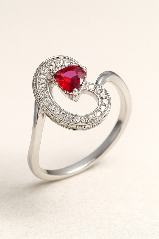 Bianca 18K Romantic White Gold Ruby & Diamond Ring