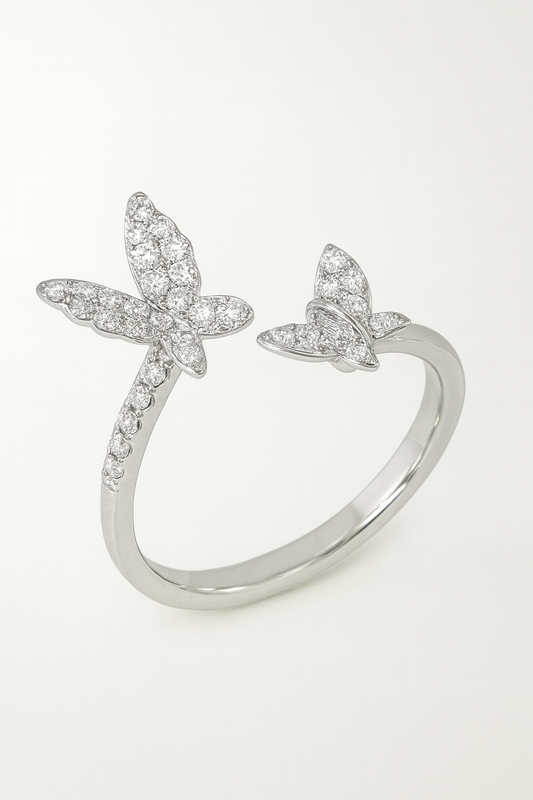 Celestine 18K White Gold Diamond Encrusted Two - Butterfly Ring