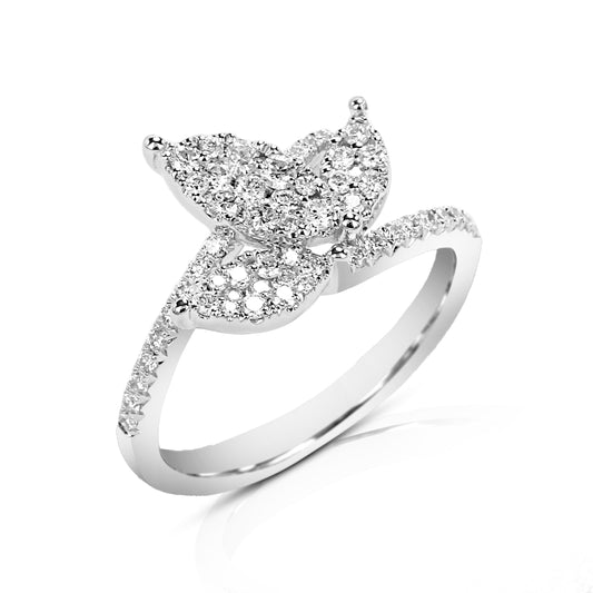 Daphne Triple Leaf 18K White Gold Diamond Encrusted Ring