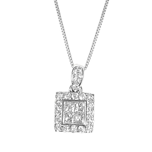 Dorothea Block Diamond Pendant in White Gold