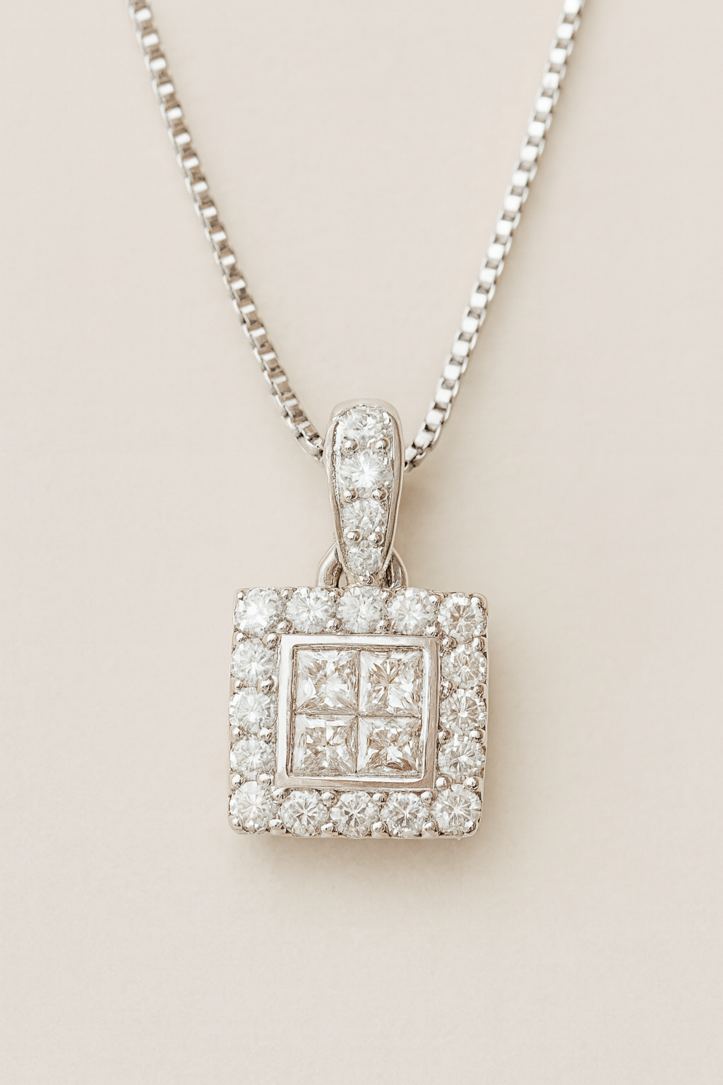 Dorothea Block Diamond Pendant in White Gold