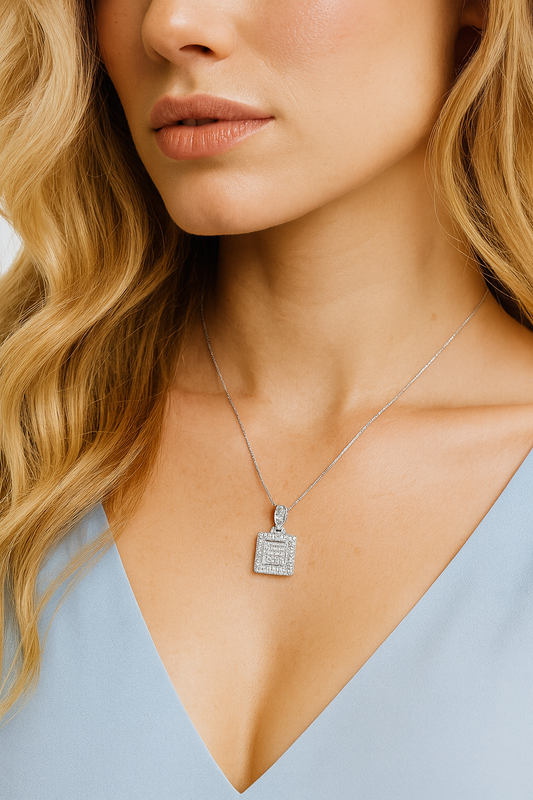 Dorothea Block Diamond Pendant in White Gold