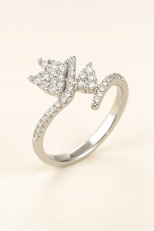 Elara Flora Inspired 18K White Gold Diamond Encrusted Ring