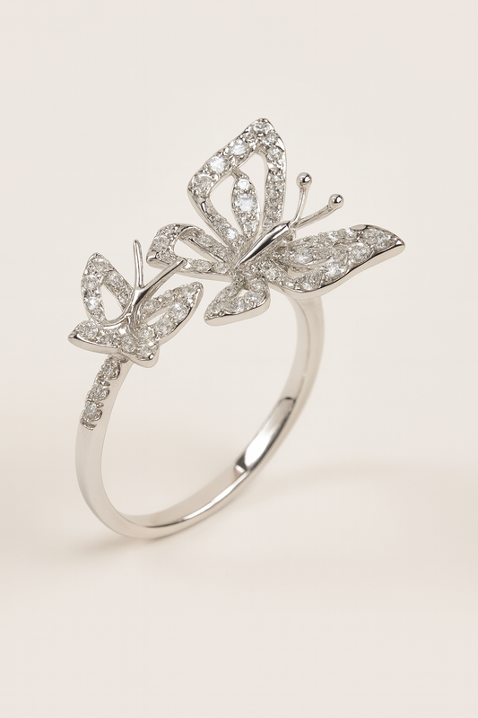 Esme 18K White Gold Diamond Butterfly Ring