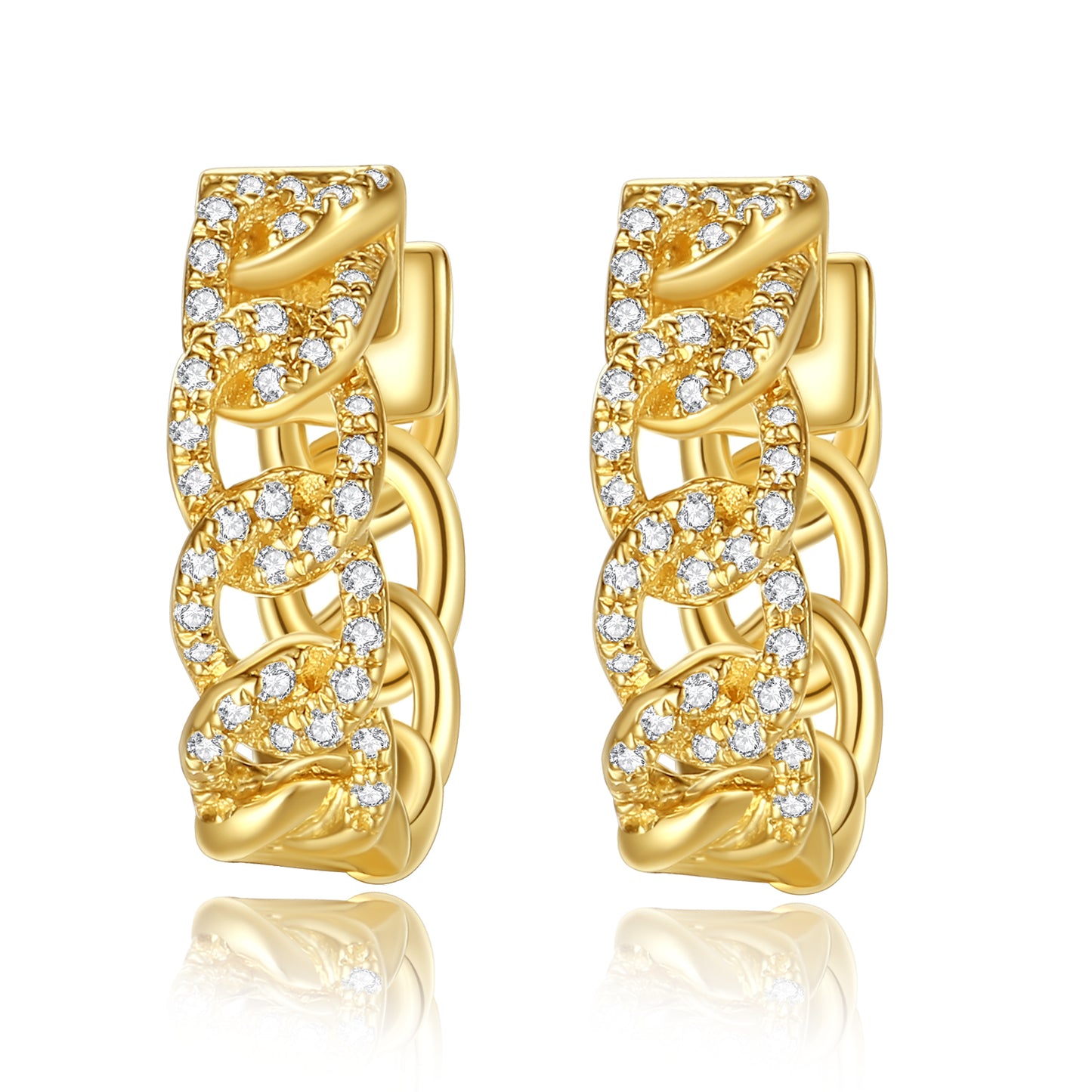 Sophia Diamond Adorned Chain Huggies in 14K Solid Gold