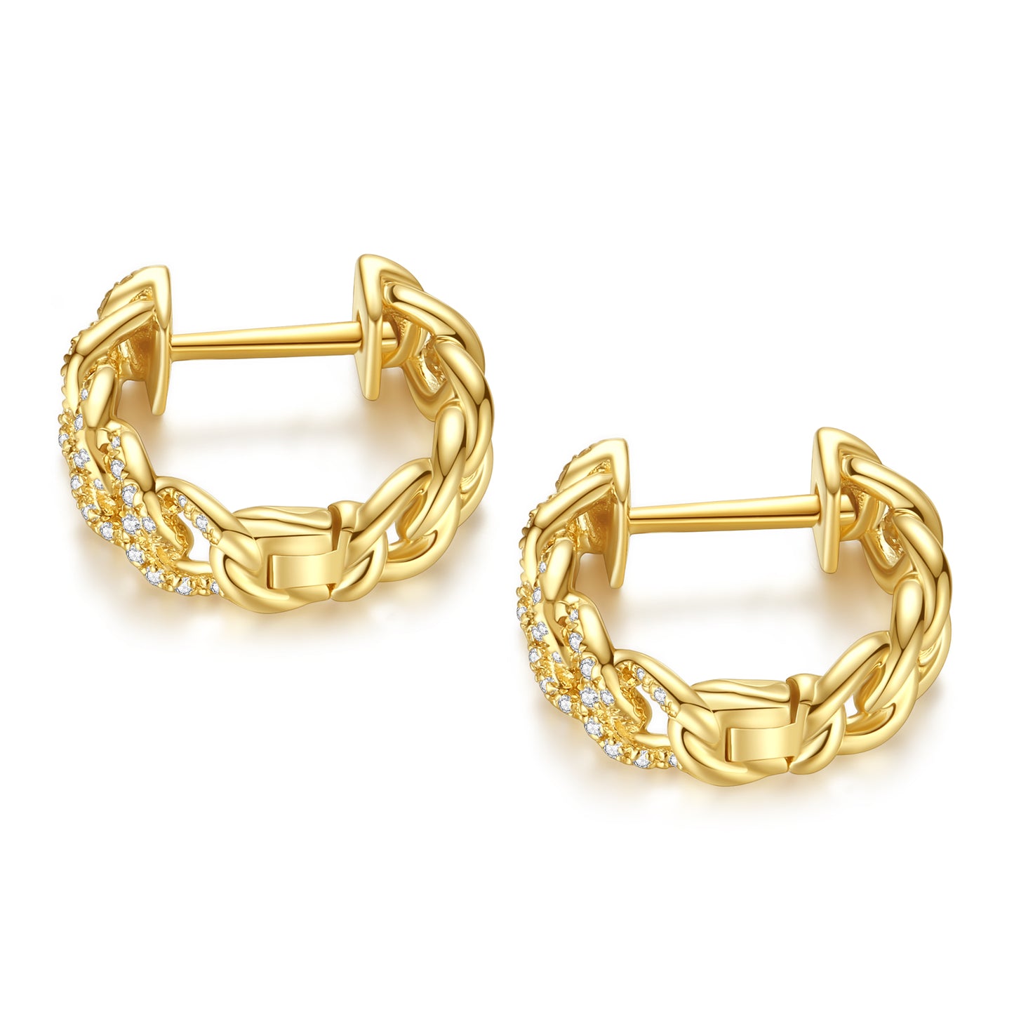 Sophia Diamond Adorned Chain Huggies in 14K Solid Gold
