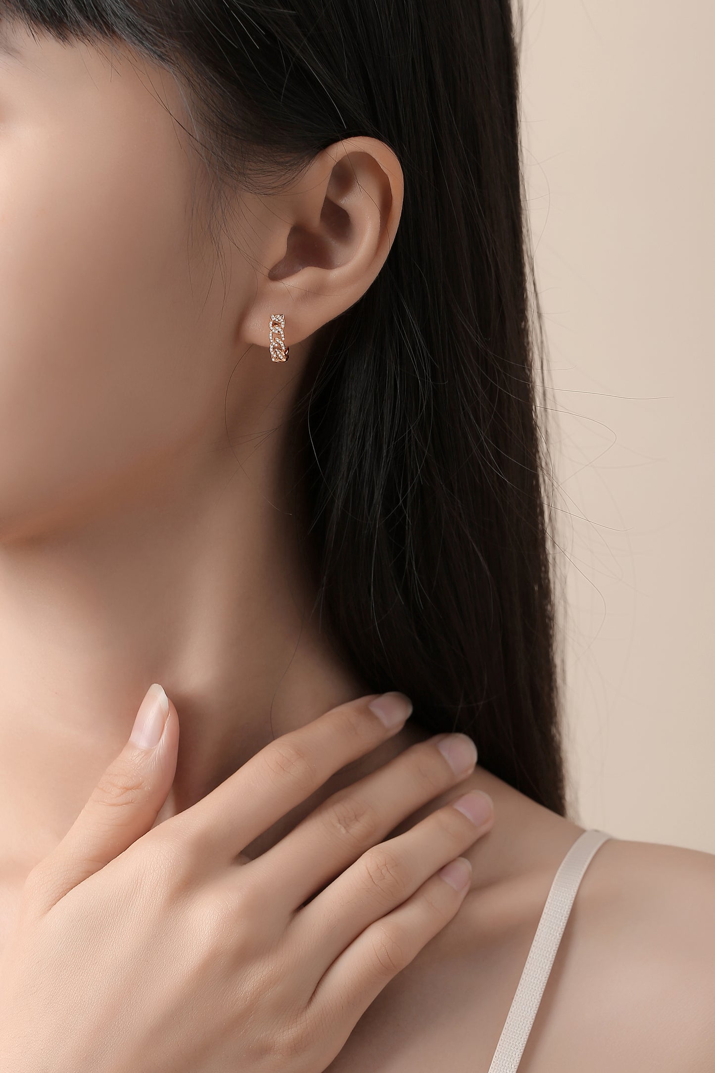 Sophia Diamond Adorned Chain Huggies in 14K Solid Gold
