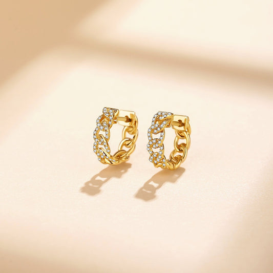 Sophia Diamond Adorned Chain Huggies in 14K Solid Gold