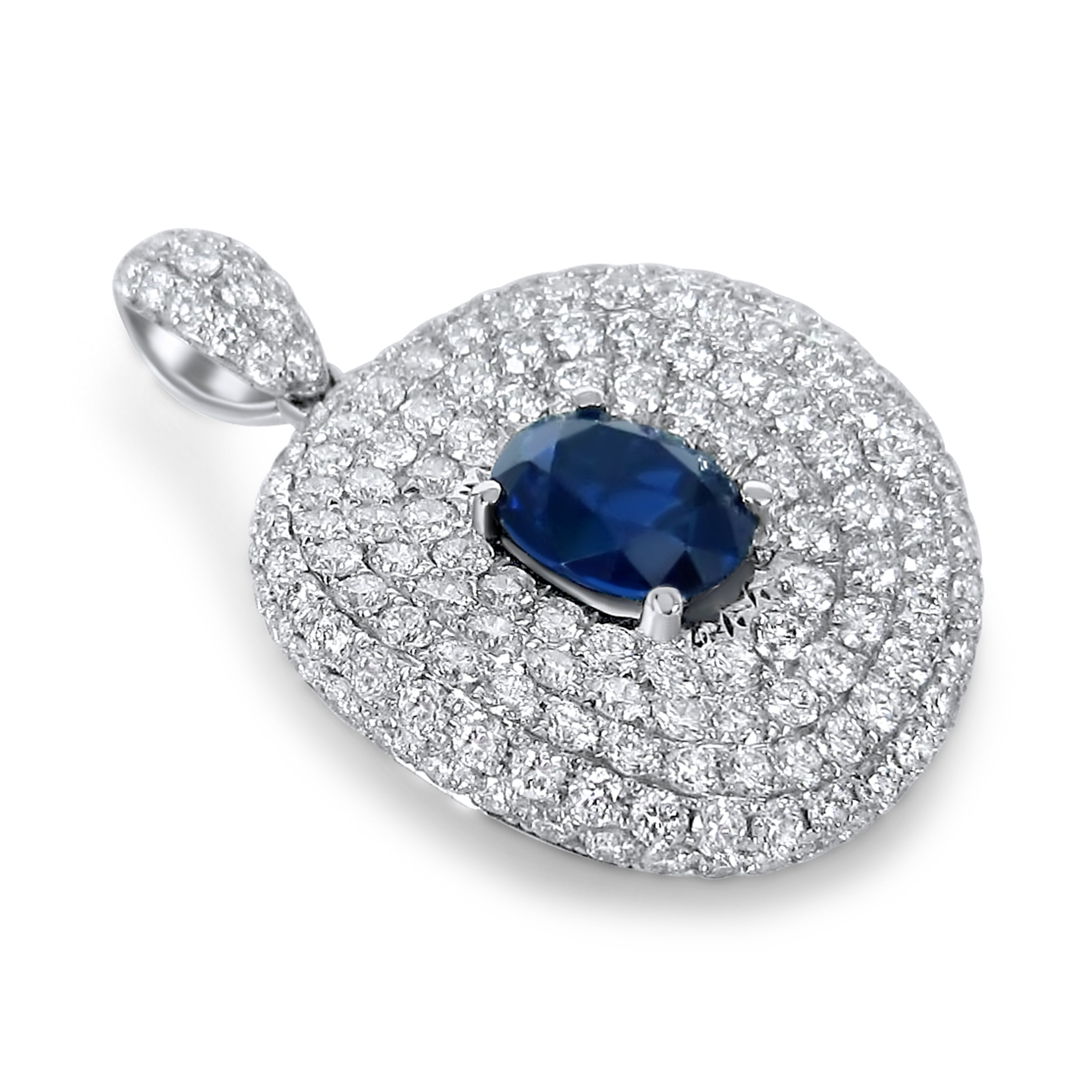 18K Gold 2.10 ct Blue sapphires & 2.40 ct White Diamond Pendant