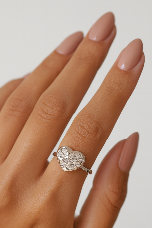 Georgina Heart-Shaped 18K White Gold Diamond Encrusted Ring