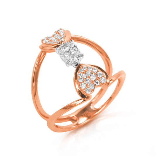 Giselle Split Band 18K Rose Gold Diamond Encrusted Gold Ring