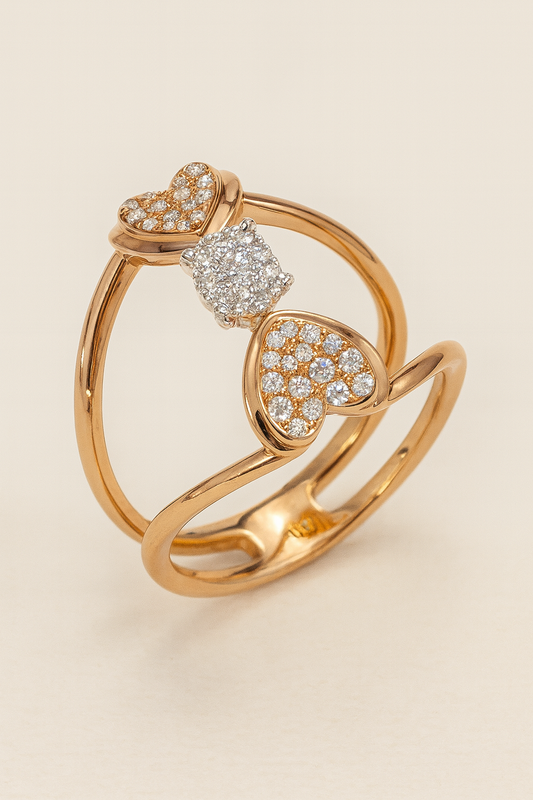 Giselle Split Band 18K Rose Gold Diamond Encrusted Gold Ring