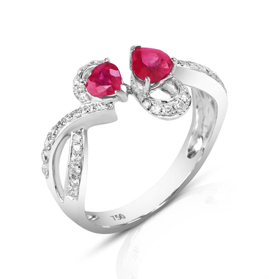 Henrietta 18K White Gold Twin Ruby & Diamond Ring