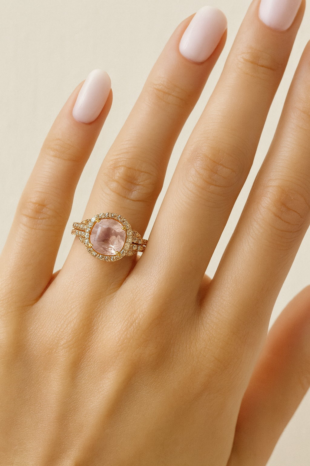 Honeyblush Cushion Halo Ring