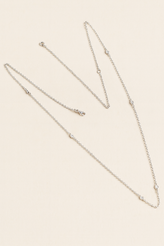 Isabelle 18K White Gold Dainty Necklace with Diamond Accents