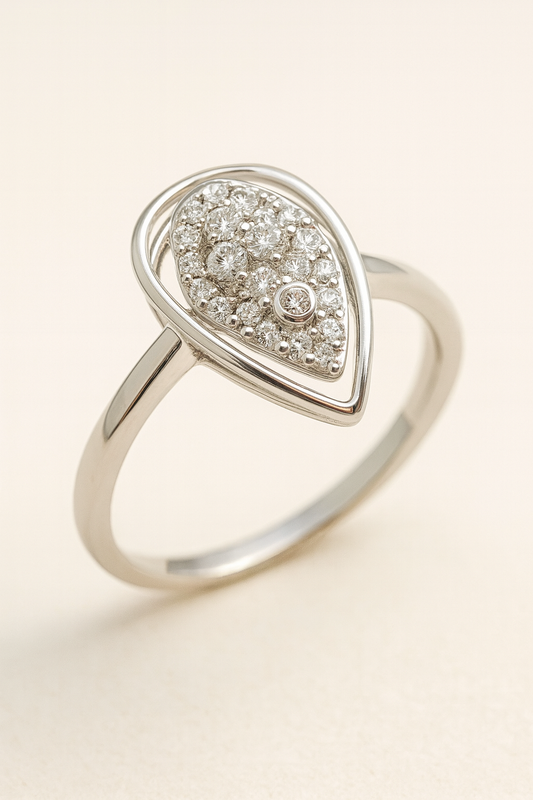 Isolde Tear Drop 18K White Gold Diamond Ring