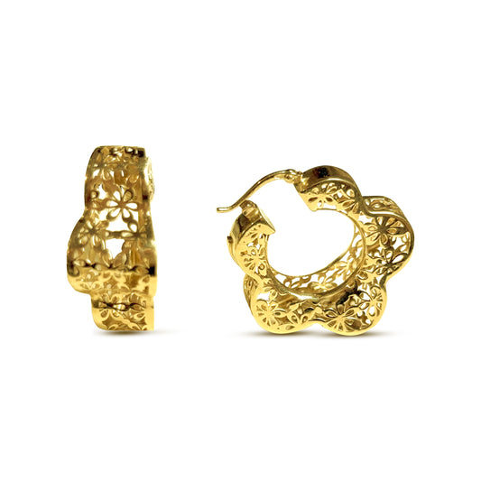 Leah Elegant Floral Gold Hoop Earrings