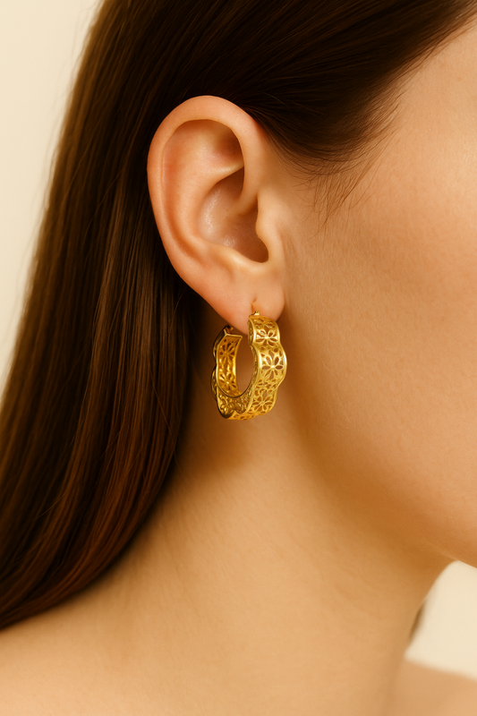 Leah Elegant Floral Gold Hoop Earrings