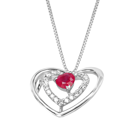 Lucinda Ruby and Diamond Adorned Pendant in 18K White Gold