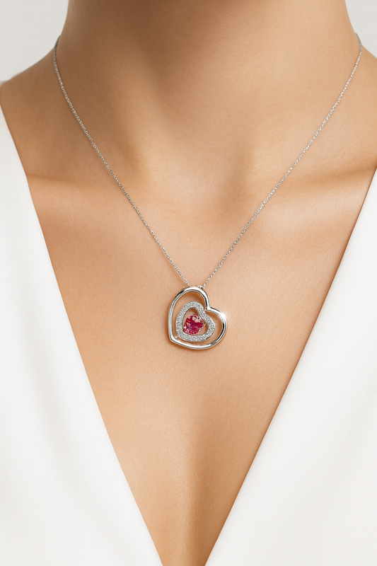 Lucinda Ruby and Diamond Adorned Pendant in 18K White Gold