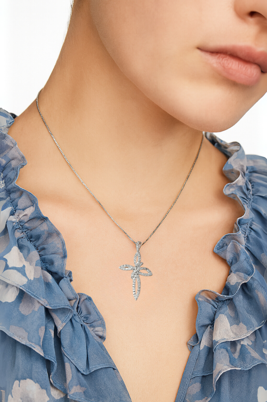 Lysandra Diamond Encrusted Cross Pendant in 18K White Gold