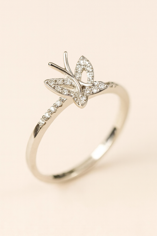 Mallory 18K White Gold Diamond Encrusted Butterfly Ring