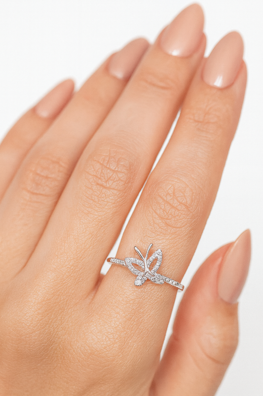 Mallory 18K White Gold Diamond Encrusted Butterfly Ring