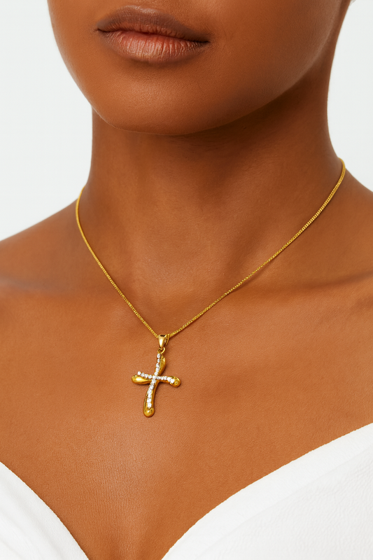Marcella Diamond Encrusted Cross Pendant in 18K Rose Gold