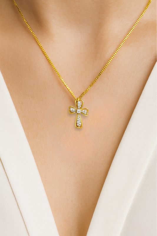 Marigold Diamond Encrusted Cross Pendant in 18K Rose Gold