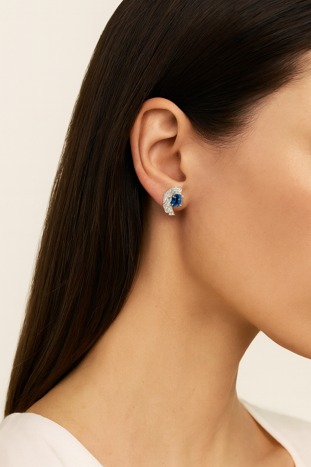 Marion Sapphire Crescent Diamond Studs
