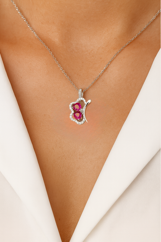 Mathilde Ruby and Diamond Adorned Pendant in 18K White Gold