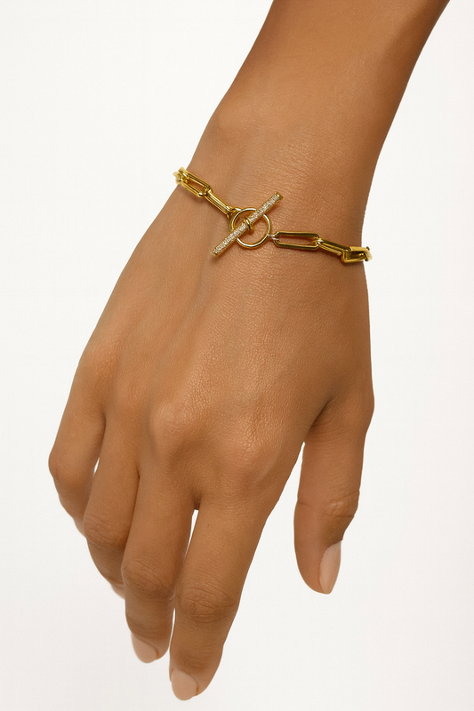 Mirabelle Diamond-Encrusted Paperclip Bracelet in 18K Gold