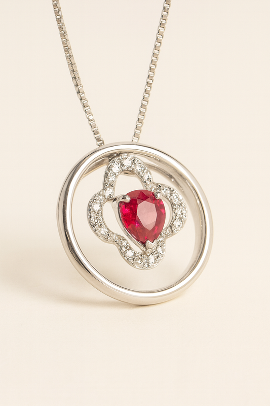 Ophelia Ruby and Diamond Adorned Pendant in 18K White Gold