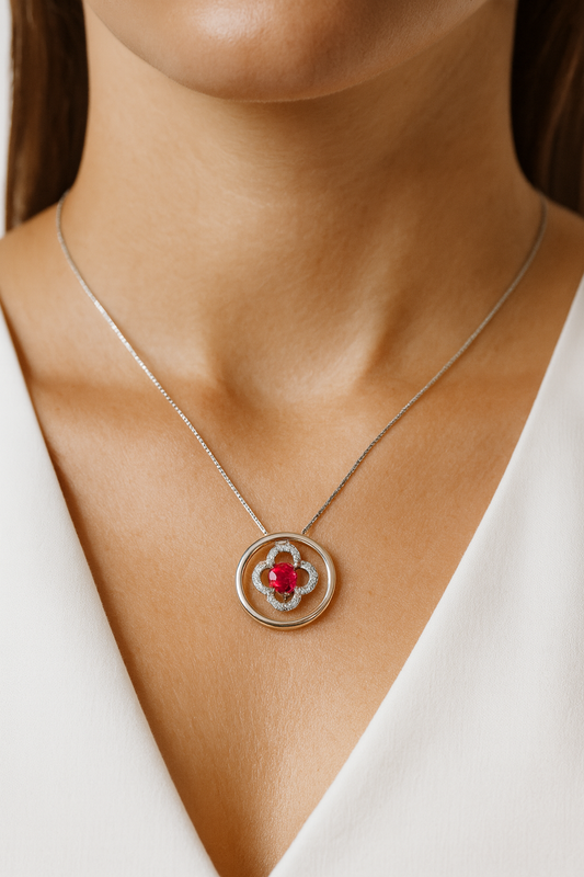Ophelia Ruby and Diamond Adorned Pendant in 18K White Gold