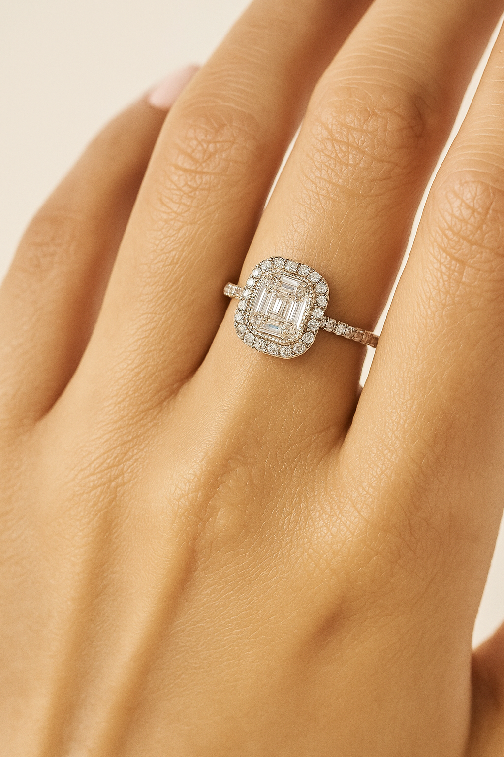 Paris Radiant Halo Diamond Ring