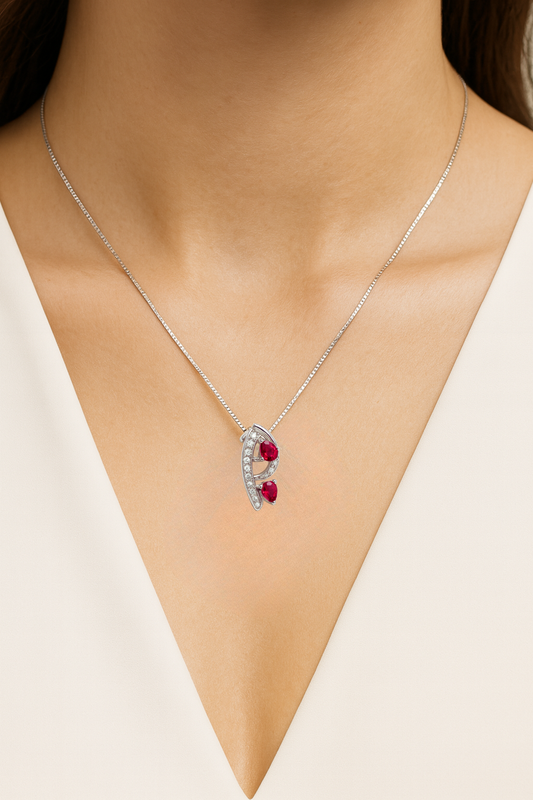 Penelope Rubies and Diamond Adorned Pendant in 18K White Gold
