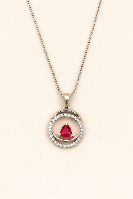Philippa Ruby and Diamond Adorned Pendant in 18K White Gold