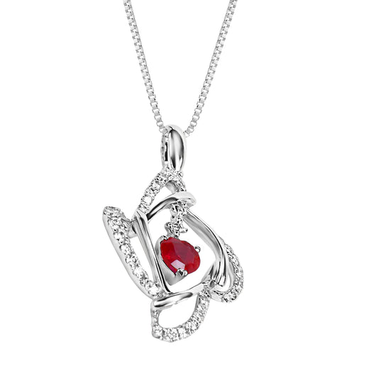 Primrose Ruby and Diamond Adorned Pendant in 18K White Gold