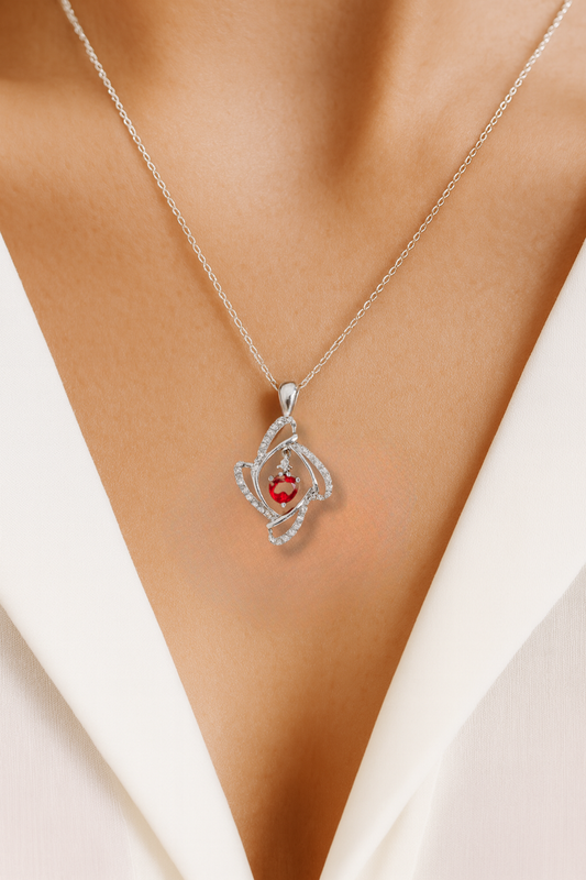Primrose Ruby and Diamond Adorned Pendant in 18K White Gold