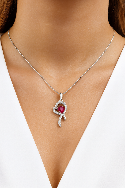 Rosalie Ruby and Diamond Adorned Pendant in 18K White Gold