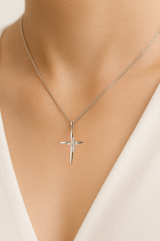 Sabine Diamond Encrusted Cross Pendant in 18K White Gold