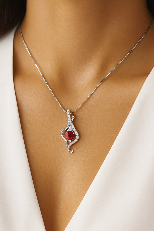 Sienna Ruby and Diamond Adorned Pendant in 18K White Gold