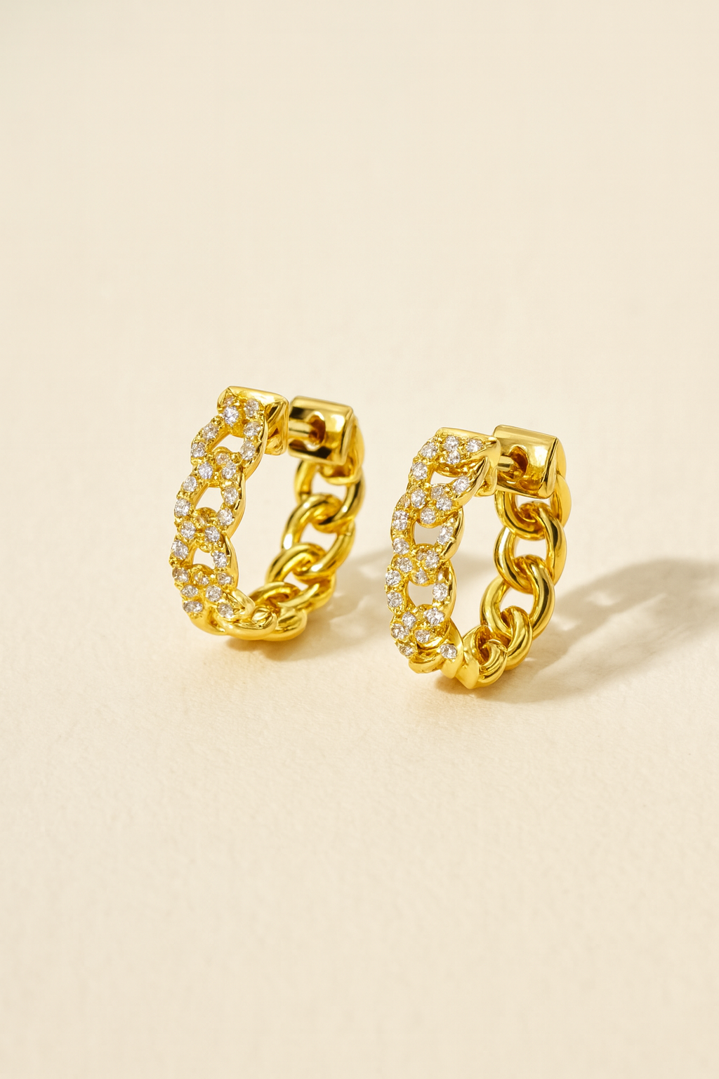 Sophia Diamond Adorned Chain Huggies in 14K Solid Gold