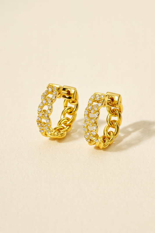 Sophia Diamond Adorned Chain Huggies in 14K Solid Gold