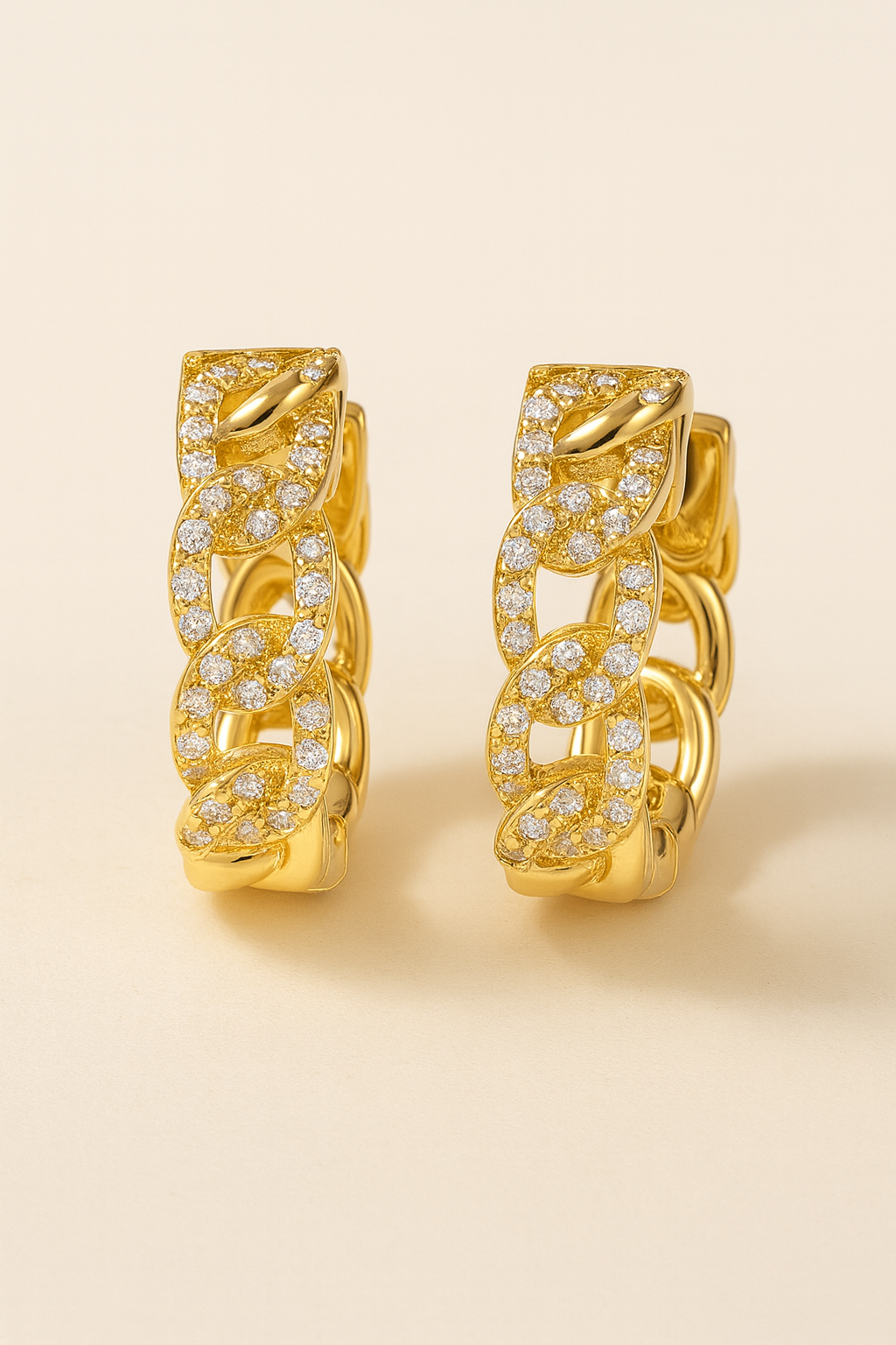 Sophia Diamond Adorned Chain Huggies in 14K Solid Gold