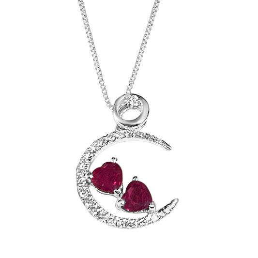 Theresa Ruby and Diamond Heart Pendant in 18K White Gold